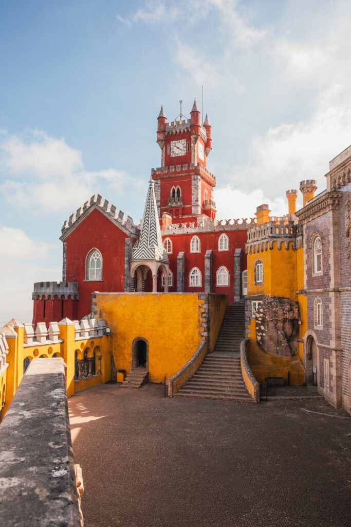 red and yellow painted ancient castle in Sintra, Portugal